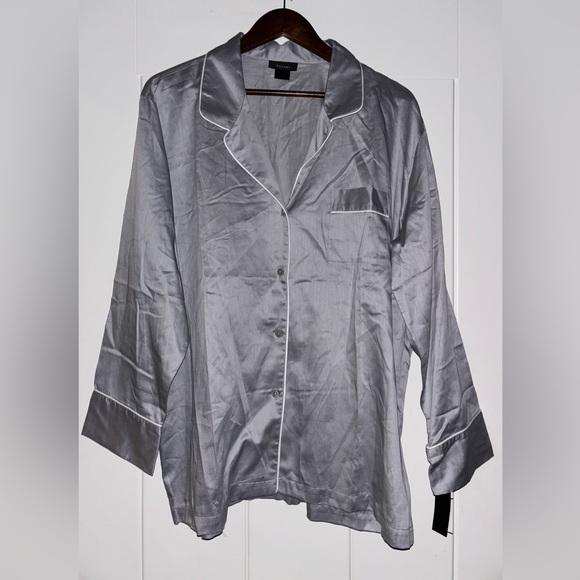 Natori Other - Natori Sateen Cotton Satin Pajama Set XL NEW Silver Gray 2Pc Button Top & Pants